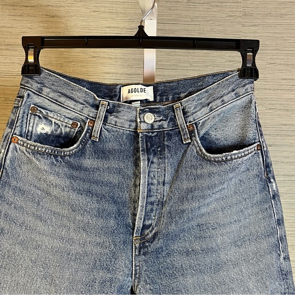 AGOLDE Riley High Rise Straight Crop Blue Jeans Womans Sz 27 (28x25) Button Fly - Picture 2 of 9